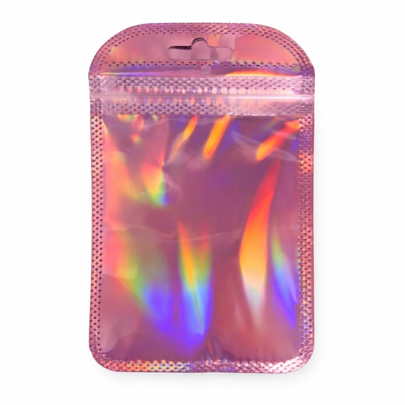 Set of 25 Holographic Pink Resealable Zip Bags 4x3 Iridescent Gift Pouches - Picture 2 of 2